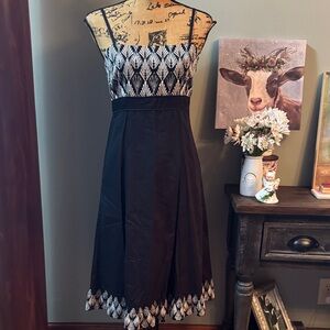 Elegant Monsoon Black and Silver Patterned Dress. Size 6 - measurements below.